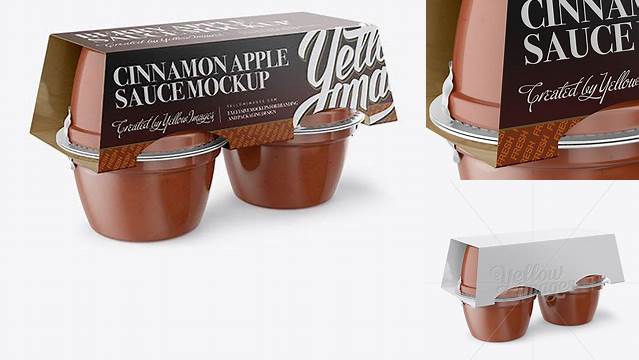 2561+ Cinnamon Apple Sauce 4-4 Oz. Cups PSD Mockup Halfside View Easy-to-Edit Photoshop Freebie