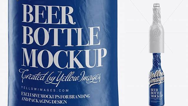 2570+ Clear Beer Bottle Wrapped in Glossy Paper PSD Mockup Fully Customizable Photoshop Freebie