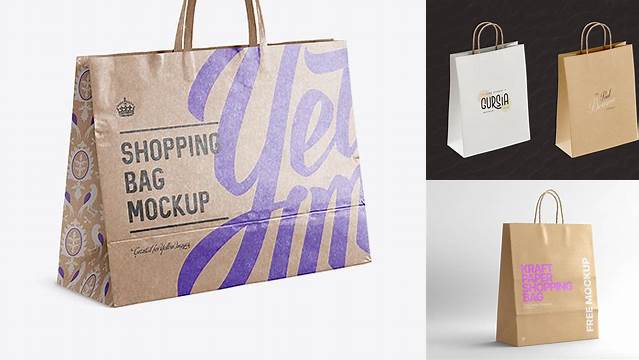 2572+ Glossy Kraft Paper Shopping Bag PSD Mockup Halfside View Free PSD for Designers