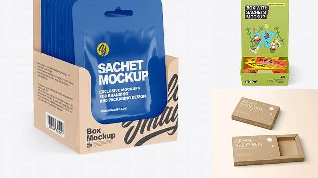 2573+ Kraft Box with Sachets PSD Mockup Exclusive and Stylish Design PSD