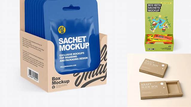 2573+ Kraft Box with Sachets PSD Mockup Exclusive and Stylish Design PSD