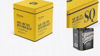 2582+ Glossy Square Tin Box PSD Mockup Half Side View Customizable PSD Templates