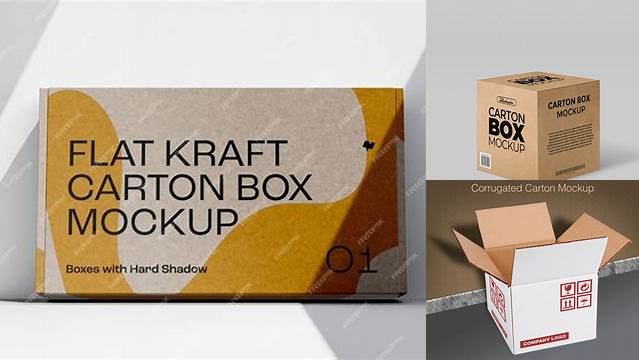 2582+ Kraft Carton Box PSD Mockup Half Side View eye-level shot Free Photoshop Mockup Design