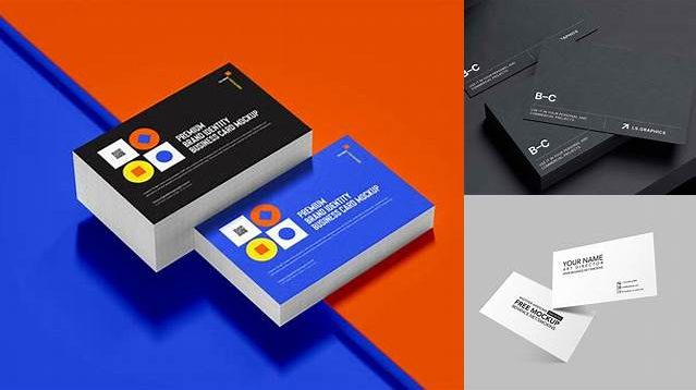 2582+ Two Business Cards PSD Mockup Half Side View High-Angle Shot Editable Photoshop File