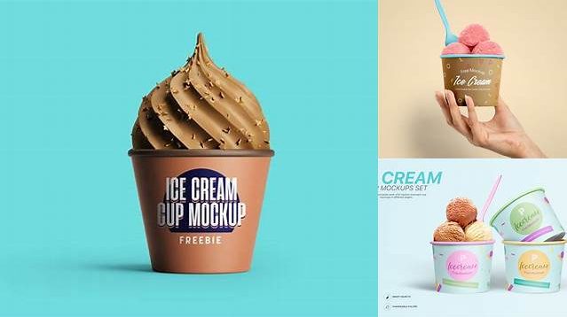 2585+ Ice Cream Cup PSD Mockup Front View High-Angle Shot Download Now Free PSD Template