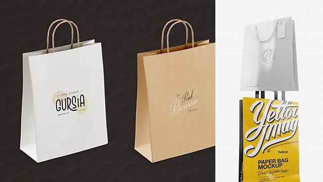 2596+ Glossy Paper Bag with Label PSD Mockup Half Side View PSD Download