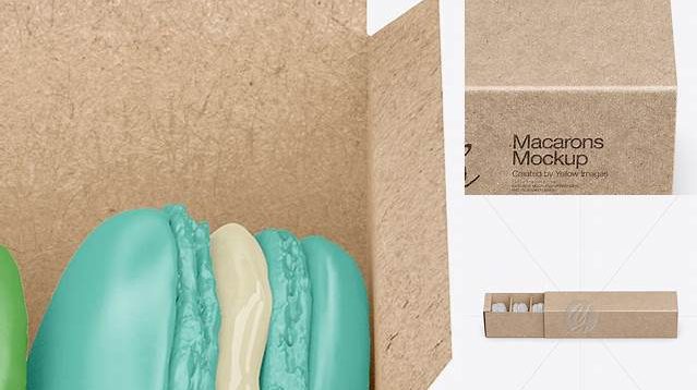 2600+ Opened Kraft Box With Macarons PSD Mockup Front View High-Angle Shot Custom Design Freebie PSD