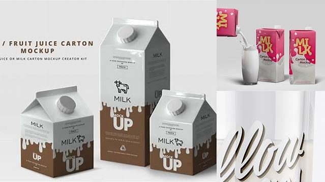 2607+ 1L Milk Carton Pack With Glass PSD Mockup Halfside View Free Photoshop Mockup Design