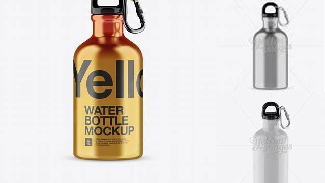 2608+ 330ml Metallic Sport Bottle With Carabiner PSD Mockup High-Angle Shot Creative Design Mockup