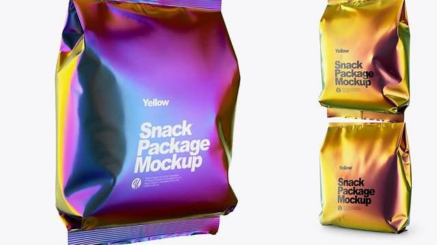 2613+ Holographic Snack Package PSD Mockup Half Side View Free PSD for Designers