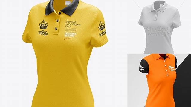 2616+ Womens Polo HQ PSD Mockup Half-Turned View Elegant Photoshop Mockup