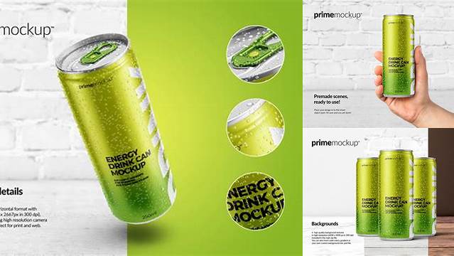 2618+ 250ml Energy Drink Can PSD Mockup Editable and Customizable PSD