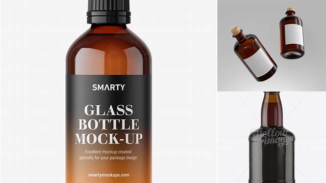 2619+ Amber Glass Bottle With Red Ale PSD Mockup Download Premium Free PSD