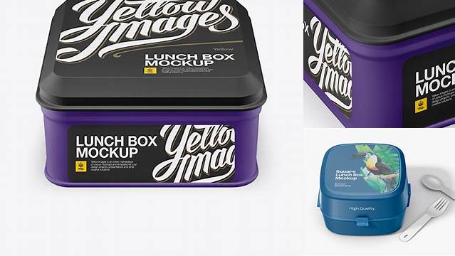 2621+ Matte Square Lunch Box PSD Mockup High Angle Shot High Resolution