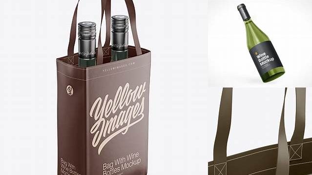 2623+ Bag With Wine Bottles PSD Mockup Half Side View High-Angle Shot Best for Showcase