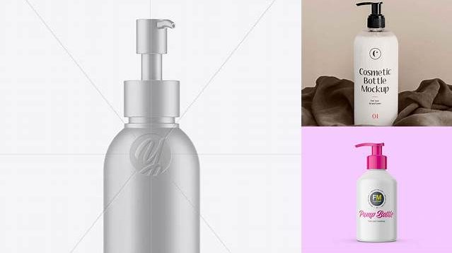 2624+ Metallic Cosmetic Bottle With Pump PSD Mockup Half Side View Elegant and Stylish Free PSD