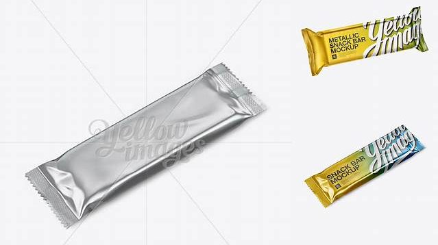 2629+ Matte Metallic Snack Bar PSD Mockup Halfside View High-Angle Shot High-Quality Editable PSD