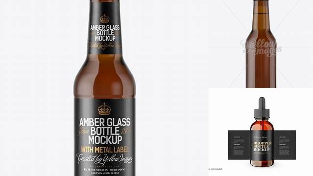 2632+ 200ml Amber Glass Bottle with Drink PSD Mockup Versatile and Modern PSD Mockup