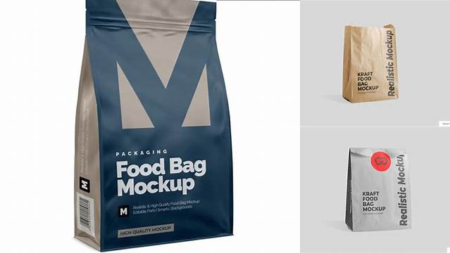 2636+ Kraft Food Bag PSD Mockup Half Side View Editable Design PSD File