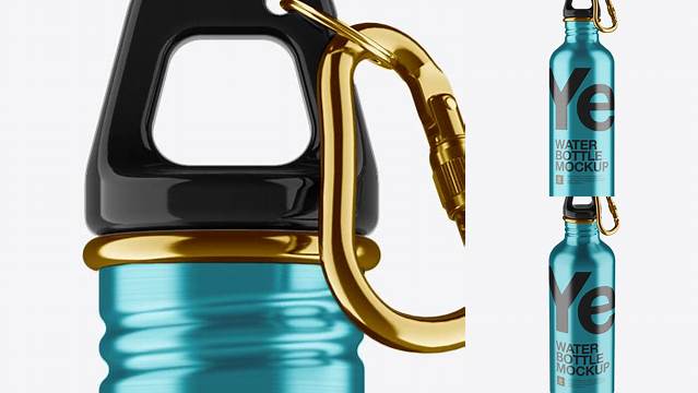 264+ 500ml Steel Sport Bottle With Carabiner PSD Mockup Eye-Level Shot Creative Layered Design File