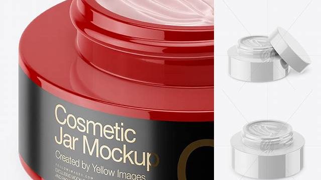 2647+ 50ml Opened Glossy Cream Jar PSD Mockup High-Angle Shot Exclusive Editable PSD File