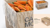 2657+ Carton Box with Carrots PSD Mockup Halfside View Free Editable Photoshop Template