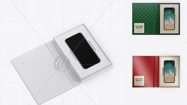 2658+ Glossy Gift Box With Apple iPhone X PSD Mockup Half Side View Customizable PSD Templates