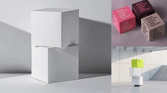 2660+ Stock Cube PSD Mockup Half Side View High Angle Shot Free Download Design Mockup