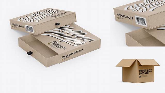 2662+ Two Kraft Paper Boxes PSD Mockup Half Side View Digital Download