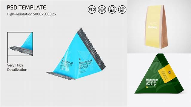 2664+ Triangular Package PSD Mockup Half Side View Free PSD for Creatives