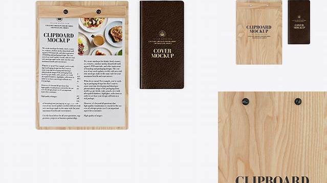 2665+ Wooden Clipboard With Leather Cover PSD Mockup Layered Photoshop Template