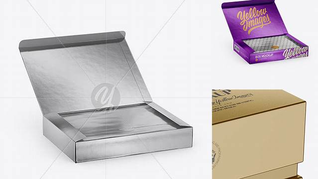 2667+ Opened Metallic Box PSD Mockup Half Side View High-Angle Shot For Free Download