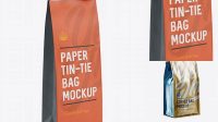 2671+ Paper Bag with a Metallic Tin-Tie PSD Mockup Halfside View Download Now Free PSD Template