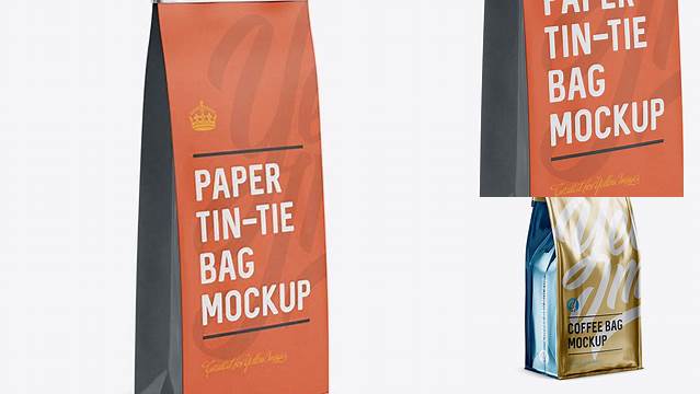 2671+ Paper Bag with a Metallic Tin-Tie PSD Mockup Halfside View Download Now Free PSD Template