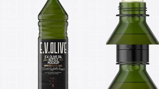 2672+ 1L Green PET Bottle with Olive Oil PSD Mockup Free Downloadable Graphic Resource