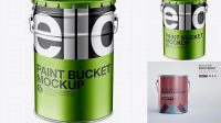 2676+ Metallic Paint Bucket PSD Mockup Front view High-Angle Shot Editable Photoshop File