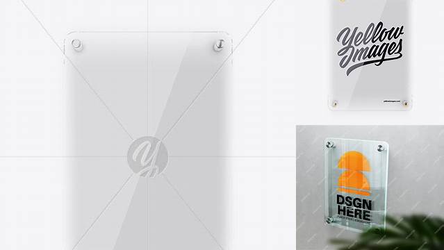 2681+ Vertical Glass Nameplate with Round Corners PSD Mockup Front View Free Creative Design