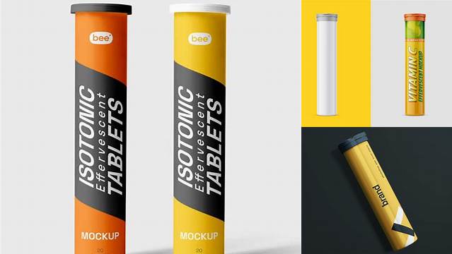 2685+ Matte Effervescent Tablets Bottle PSD Mockup High-Angle Shot Editable Photoshop File