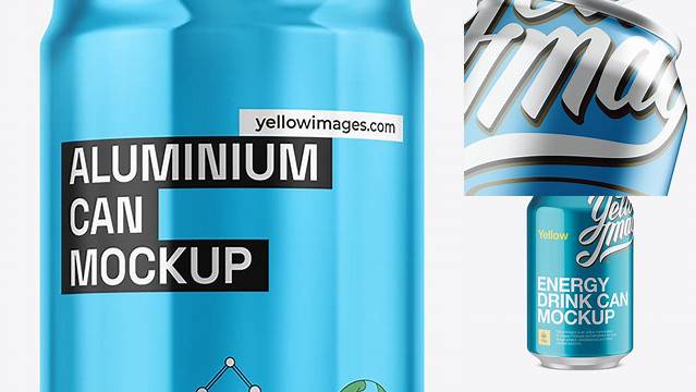 2688+ 330ml Aluminium Can With Metallic Finish PSD Mockup Eye-Level Shot Unique High-Resolution Photoshop Mockup