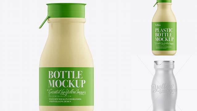 2694+ Matte Small Plastic Dairy Bottle PSD Mockup Front View Custom Graphic Mockup File