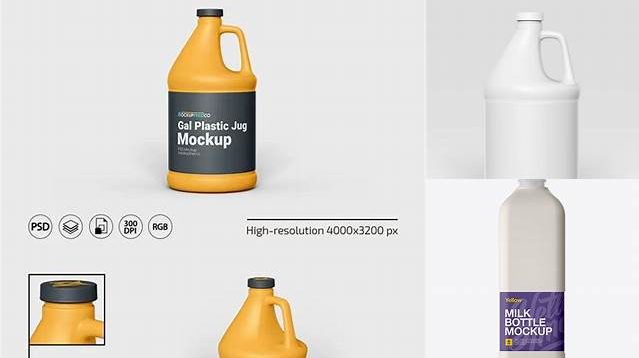 2698+ Frosted Plastic Milk Jug PSD Mockup Front and Back Views Smart Object-Based PSD Template Free