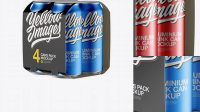 2699+ Carton Carrier with 4 Matte Metallic Cans PSD Mockup Half Side View Free Downloadable Graphic Resource