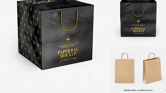 2703+ Square Glossy Paper Bag PSD Mockup Advanced Editable Template Free