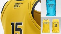 2711+ Men’s U-Neck Basketball Jersey PSD Mockup Back Half Side View PSD Download