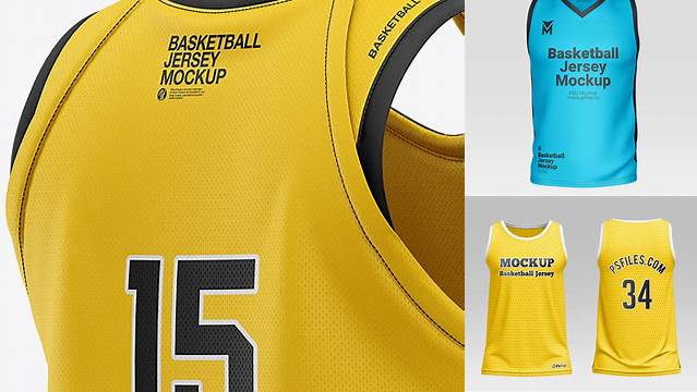 2711+ Men’s U-Neck Basketball Jersey PSD Mockup Back Half Side View PSD Download