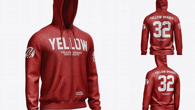 2717+ Melange Men’s Full-Zip Hoodie PSD Mockup Back Half Side View Free PSD