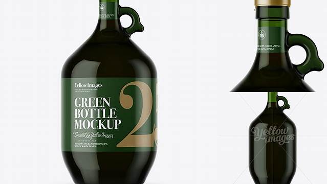 2720+ 3L Green Glass Dark Drink Bottle With Handle PSD Mockup Fully Layered Free Photoshop File