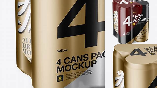 2721+ 4 Cans in Matte Metallic Shrink Wrap PSD Mockup Half Side View Fully Editable Photoshop PSD Free Download