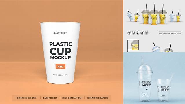 2728+ Glossy Plastic Cup PSD Mockup Front View High-Ange Shot Digital Resource Free Download