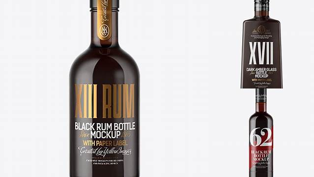 2730+ Amber Glass Black Rum Bottle PSD Mockup Unique and Creative Free PSD File